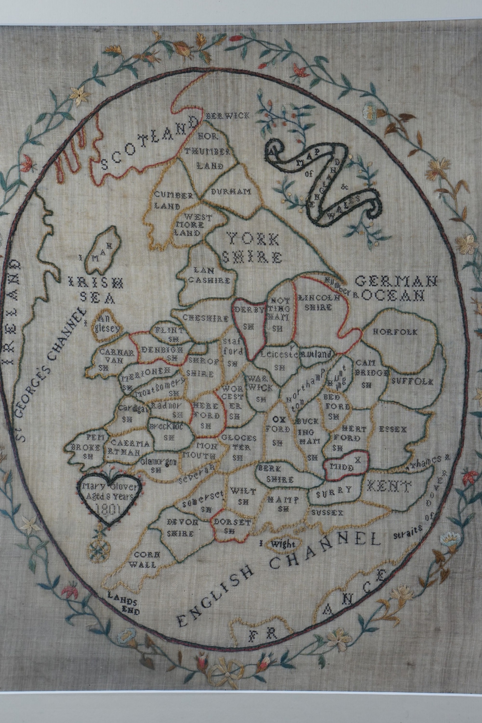 A Georgian needlework sampler map of England and Wales being the work of Mary Glover, aged 8, - Image 2 of 2