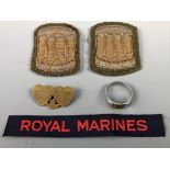 A Royal Artillery Mizpah type sweetheart brooch, a trench art finger ring, two drummers'
