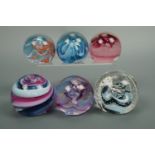 Six Caithness paperweights including Reflections 94, Dizzy and Moon Crystal