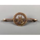 A South African Infantry yellow metal sweetheart brooch, (stamped 9 ct and tested as gold), 4 cm,