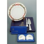 Boxed Royal Worcester cake plate and boxed Royal Doulton pin dishes