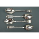 Four Regency Carlisle silver fiddle pattern tea spoons, Thomas Wheatley, Newcastle, 1825