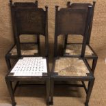 Four early 20th Century Arts and Crafts rush-seated dining chairs