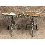 A pair of brass wine or lamp tables with onyx tops, ex Harrods, 42 cm x 46 cm