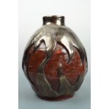 A large contemporary studio pottery bronze lustre vase, 32 cm high