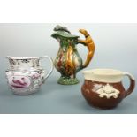 A Crown Staffordshire reproduction Georgian lustre jug and two others