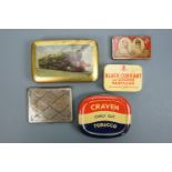 Edwardian and later tinplate boxes and a cigarette case