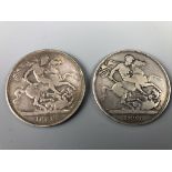 Two Victorian silver crown coins