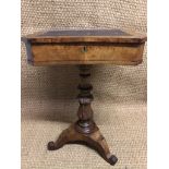 A Victorian burr walnut sewing / work table