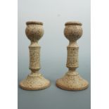 A pair of Stornoway Scottish craft pottery candlesticks, 14 cm