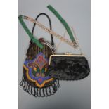 A Victorian beadwork present ribbon together with a 1920s beadwork purse and one other
