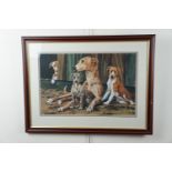 Vic Grainger (contemporary), A warm study of a greyhound and her pups, watercolour, signed, in