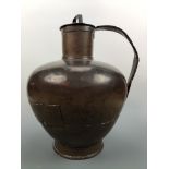 A large 19th Century copper milk can / jug, of shouldered ovoid form with cylindrical neck and strap