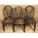 Three traditional Windsor beech kitchen chairs