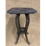 An early 20th Century Liberty style "Japanese" carved lamp table / plant stand, 41 cm x 41 cm x 71