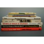 A quantity of books on tanks and artillery including a series of Bovington Royal Armoured Corps Tank