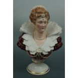 A late 19th Century Meissen porcelain bust, that of a woman in opulent early 17th Century dress,