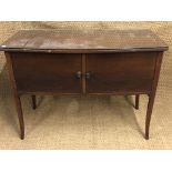 A Sheraton Revival inlaid mahogany bow-fronted wash stand with (painted) marble top