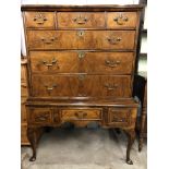 A mid 18th Century and later walnut chest-on-stand, 113 cm x 60 cm x 154 cm