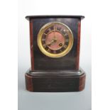 A Victorian polished slate and marble mantel clock, 25 cm high