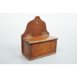 A 19th Century miniature mahogany wall-hanging candle box / match box, 9 cm high