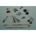 Silver, sun-spangled amber, white metal and other jewellery including a pair of Mexican abalone