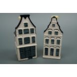 A pair of KLM Airlines presentation Delft miniature Bols decanters modelled as Dutch houses, numbers
