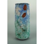 A contemporary leaf impressed studio pottery vase, 21 cm high