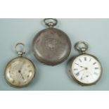 A silver key-wound pocket watch in engine-turned hunter case, the face marked "Rotherams",