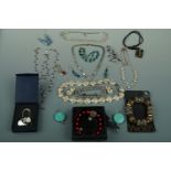 A quantity of costume jewellery including a Venetian Murano aventurine glass pendant necklace