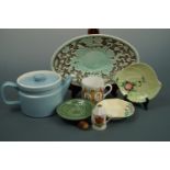 A Wedgwood teapot, commemorative cup, India Tree dish, two small Carlton Ware dishes, Wade