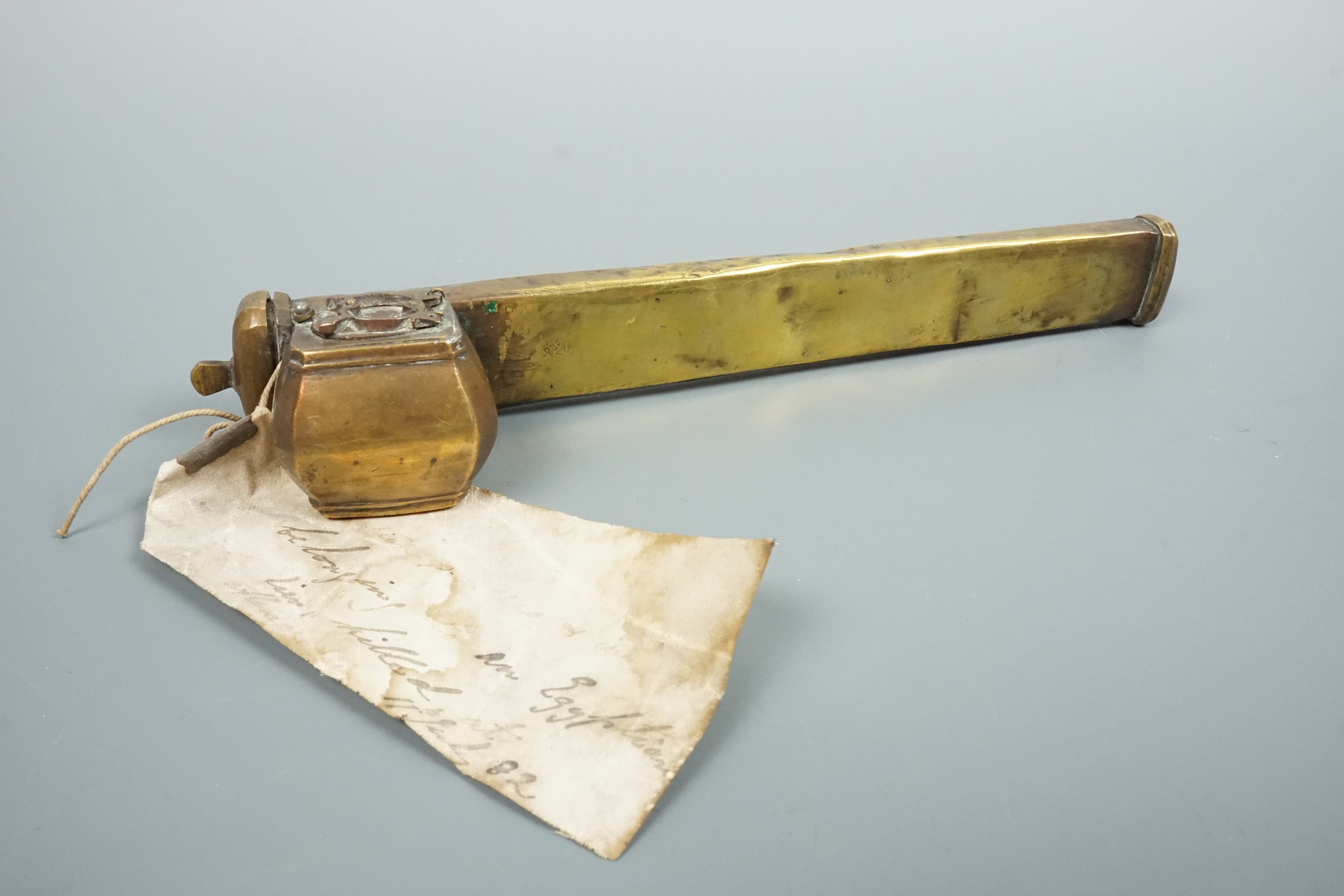 A 19th Century Ottoman Islamic qalamdan divit pen and ink case bearing a period label stating it was - Image 2 of 6