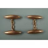 A pair of early 20th Century 9 ct rose gold torpedo cuff links, 3.3 g