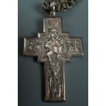 A white metal pendant crucifix and neck chain, tests as silver, 36.6g