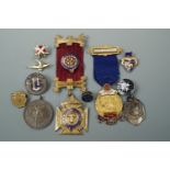 Sundry medallions and lapel badges etc including a friendly society silver gilt jewel, a Lytham St