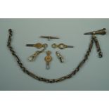 A Victorian nickel watch chain with T-bar seal, watch keys, T-bar and swivels