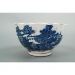 A Caughley blue-and-white pagoda pattern porcelain tea bowl, circa 1770, (a/f)