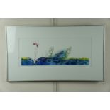 A contemporary limited edition abstract lithographic print, framed and mounted under glass, 40 cm