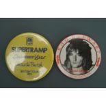 Two 1970s Rod Stewart / Supertramp tour button badges, largest 5.5 cm