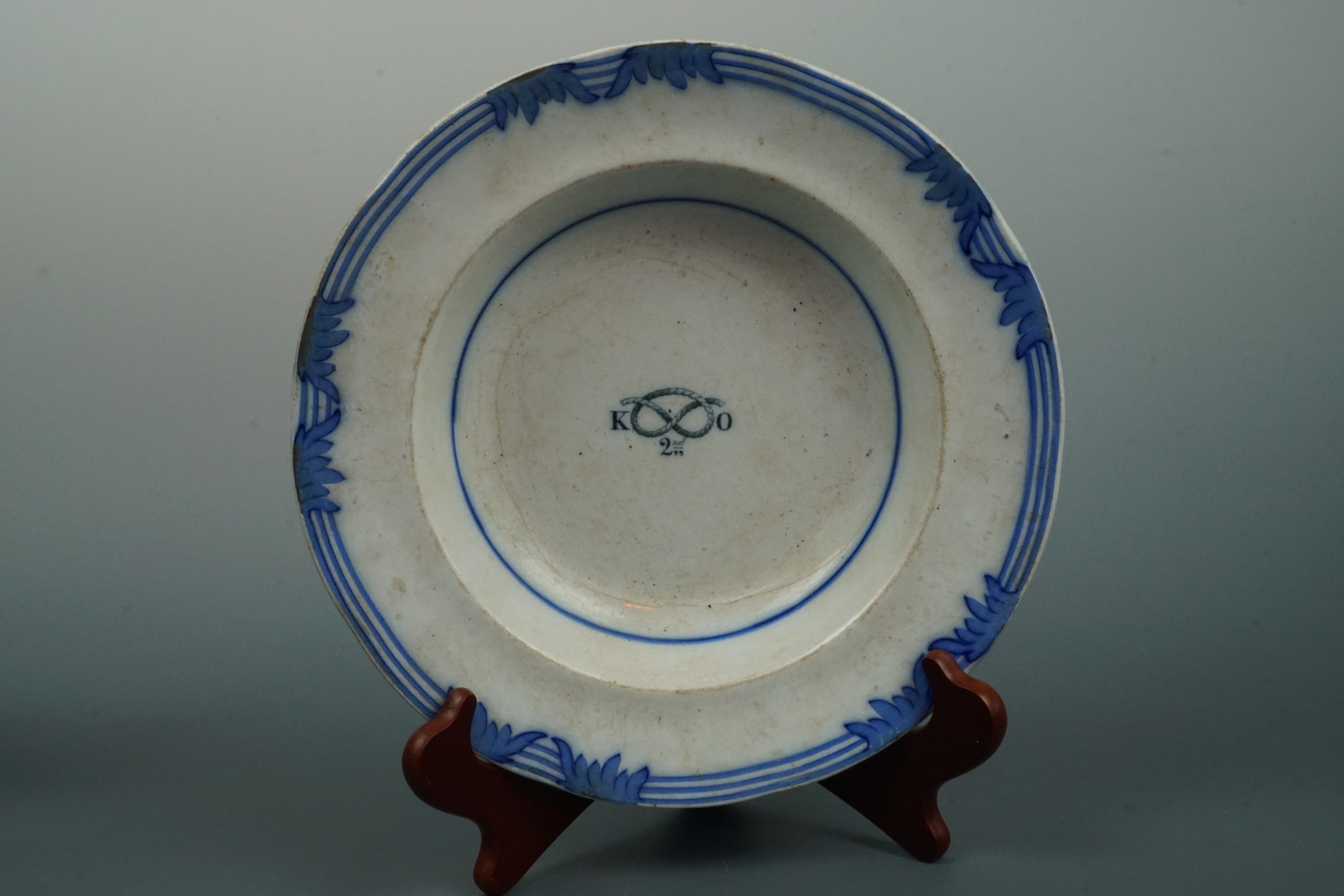 A Victorian blue-and-white military or naval mess plate, 27 cm