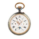 Reloj de bolsillo lepine en acero pavonado, c.1880.