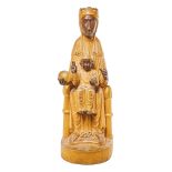 Escuela española, mediados del s.XX. Virgen de Montserrat. Escultura en madera tallada.