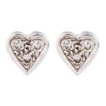 Pendientes diseño corazón en oro blanco con diamantes.