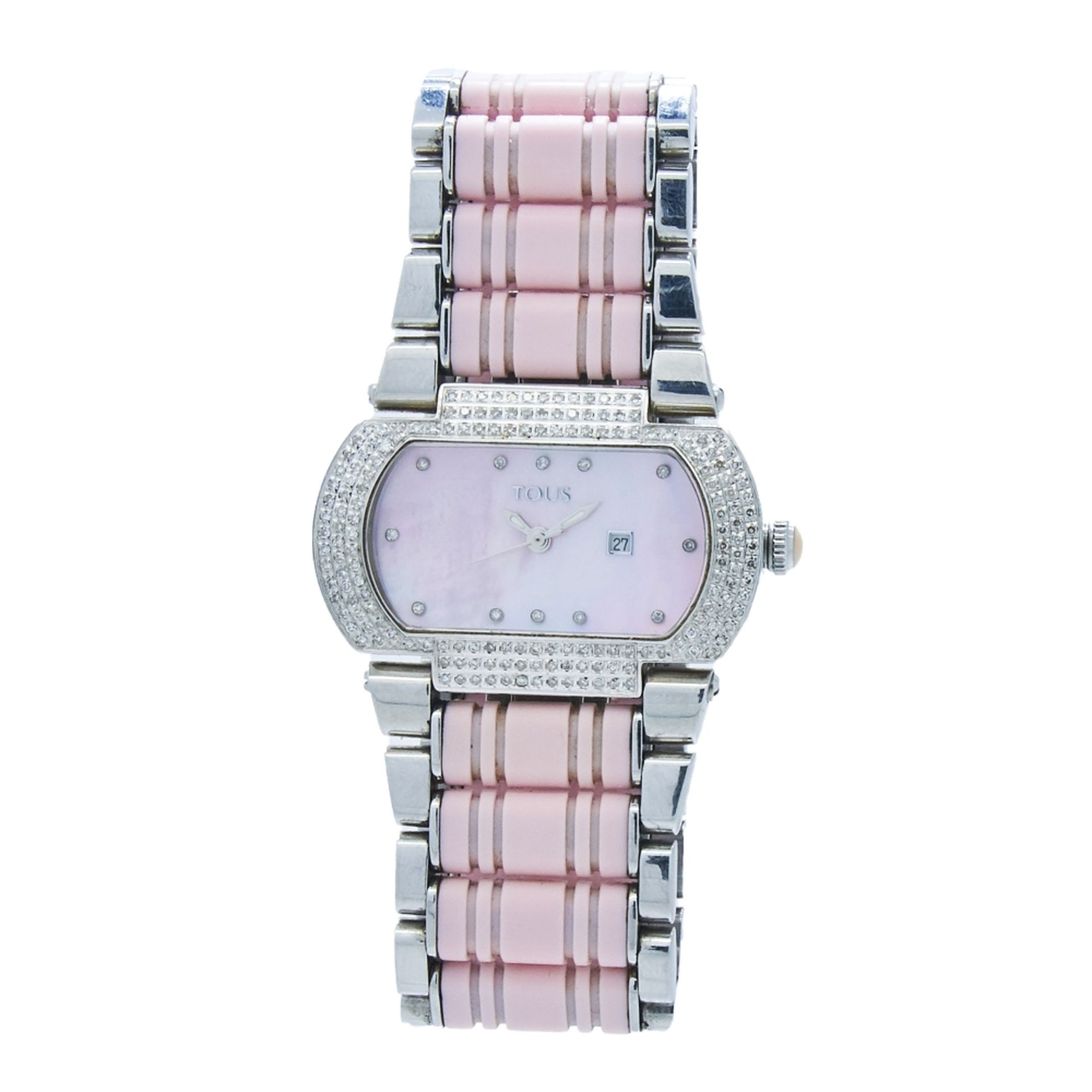 Reloj Tous para señora en acero, caucho rosa y diamantes. Mecanismo de quartz.