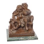 Manufactura Goldscheider. Niños en un banco. Escultura en bronce.