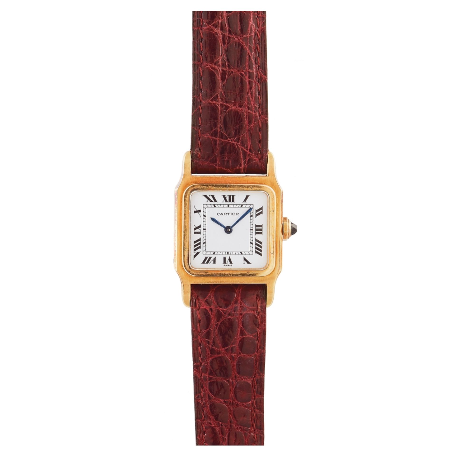 Reloj Cartier "Santos" para señora en oro y correa de piel. Mecanismo de cuerda manual.