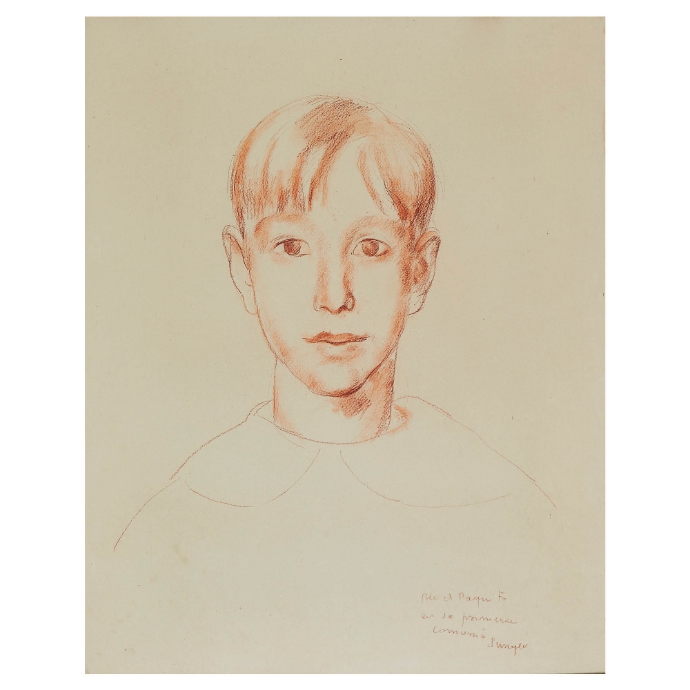 Joaquim Sunyer. Retrato de niño. Dibujo a sanguina sobre papel.
