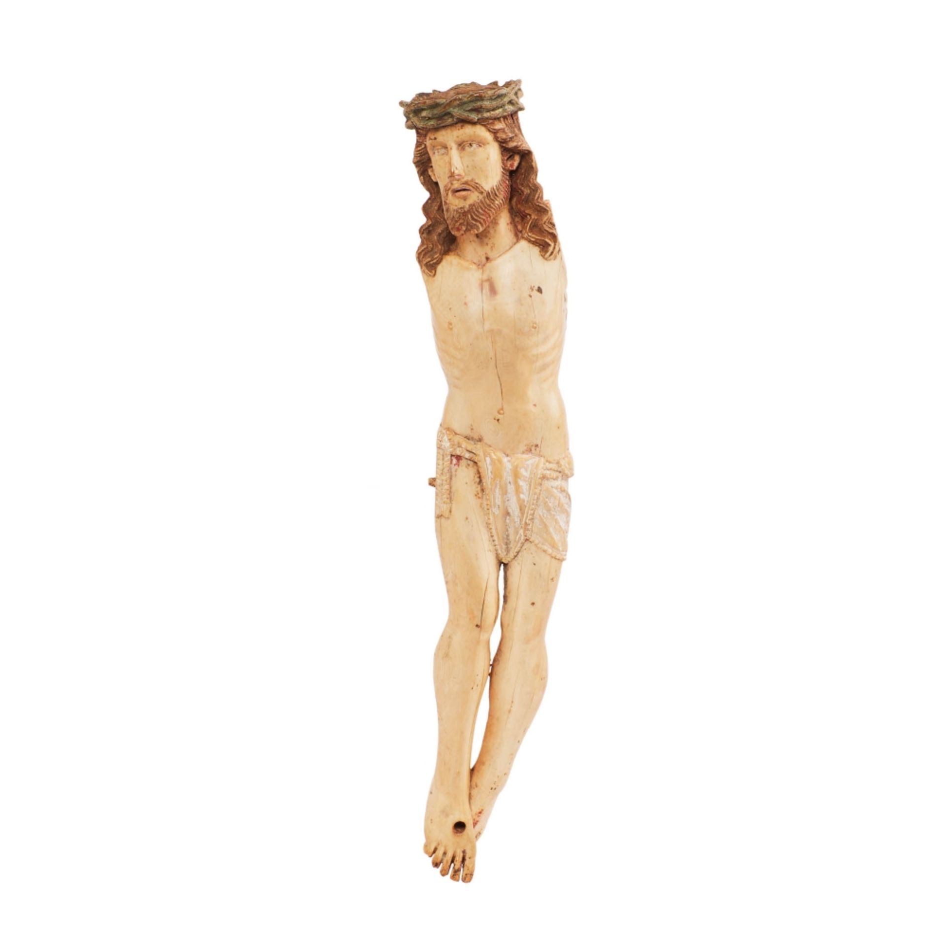 Escuela indo-portuguesa, s.XVII. Cristo crucificado. Escultura en marfil tallado.