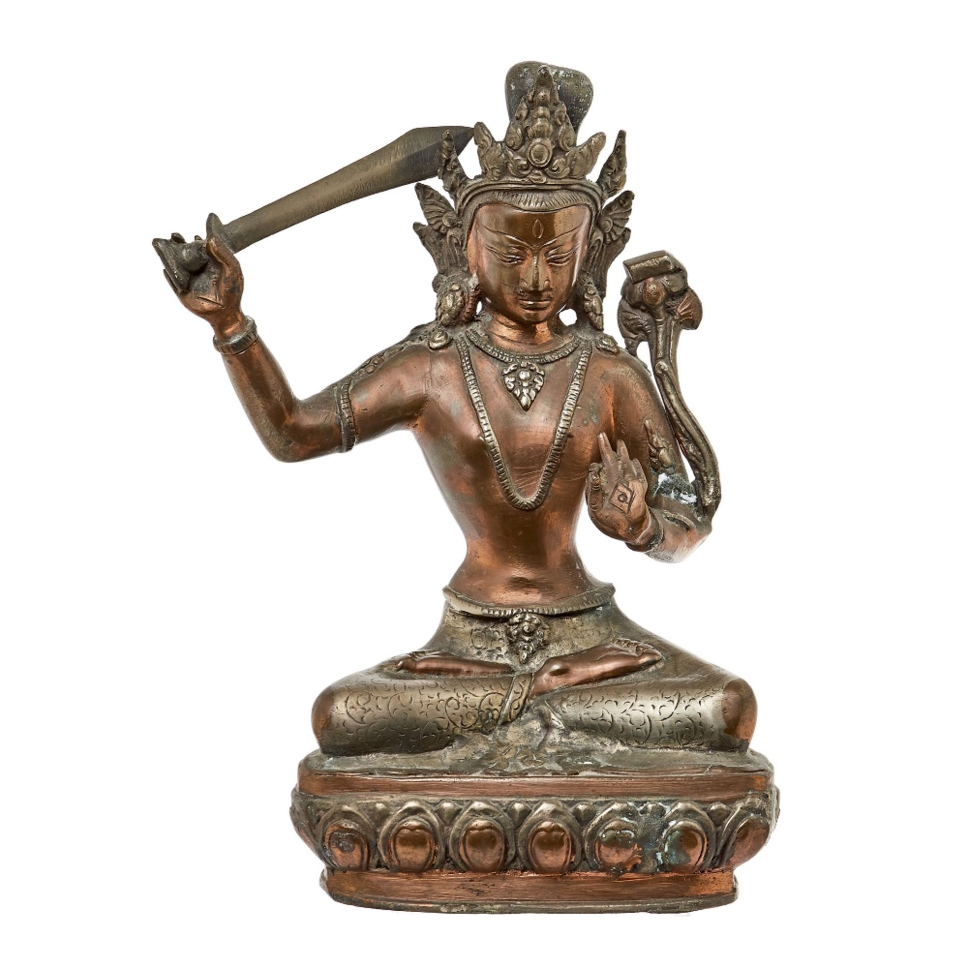 Diosa budista. Escultura tibetana en bronce patinado, mediados del s.XX.