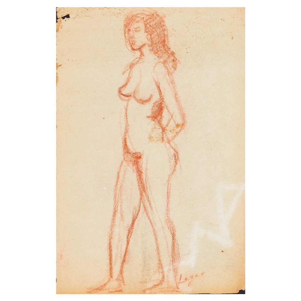 Celso Lagar. Desnudo femenino. Dibujo a sanguina sobre papel.